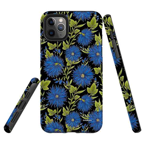 iPhone Tough Case - Blue Flowers Black By Catherine Rowe