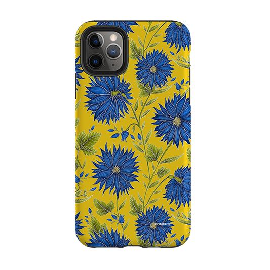 iPhone Tough Case - Blue Flowers Yellow By Catherine Rowe