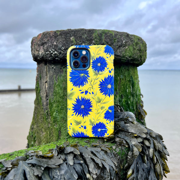 iPhone Tough Case - Blue Flowers Yellow By Catherine Rowe