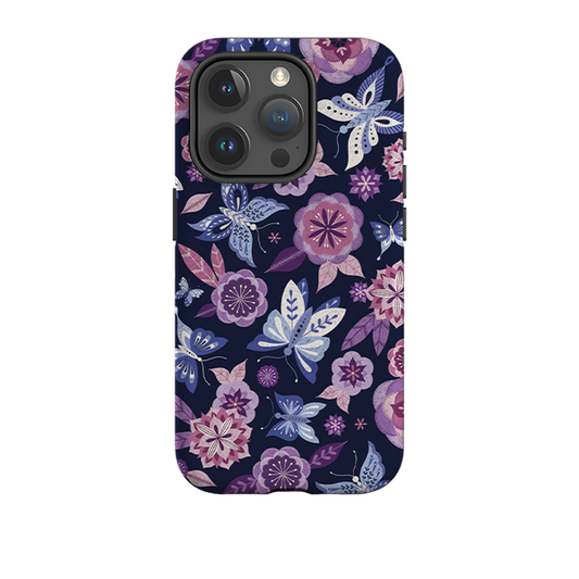 iPhone Tough Case - Butterfly Blooms Navy By Jenny Zemanek