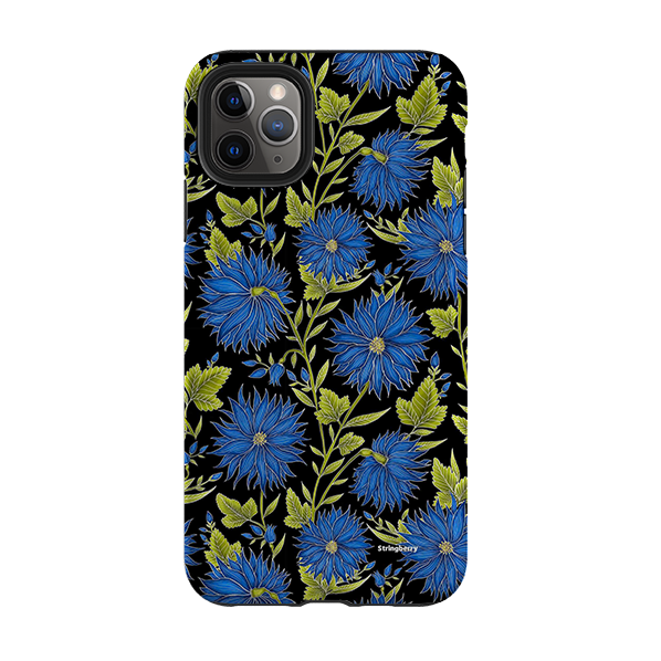 iPhone Tough Case - Blue Flowers Black By Catherine Rowe