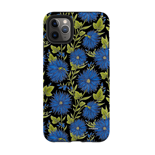 iPhone Tough Case - Blue Flowers Black By Catherine Rowe