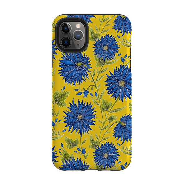 iPhone Tough Case - Blue Flowers Yellow By Catherine Rowe