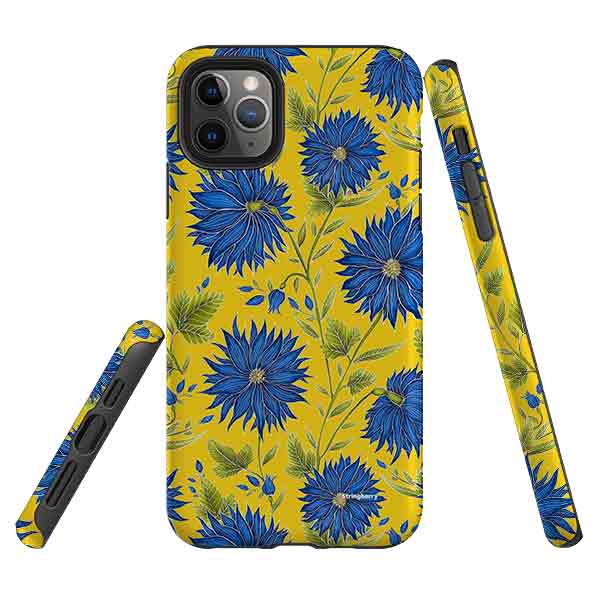 iPhone Tough Case - Blue Flowers Yellow By Catherine Rowe