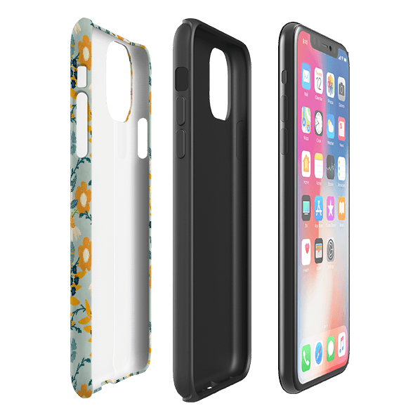 iPhone Tough Case - Yellow And Blue Floral By Katherine Quinn